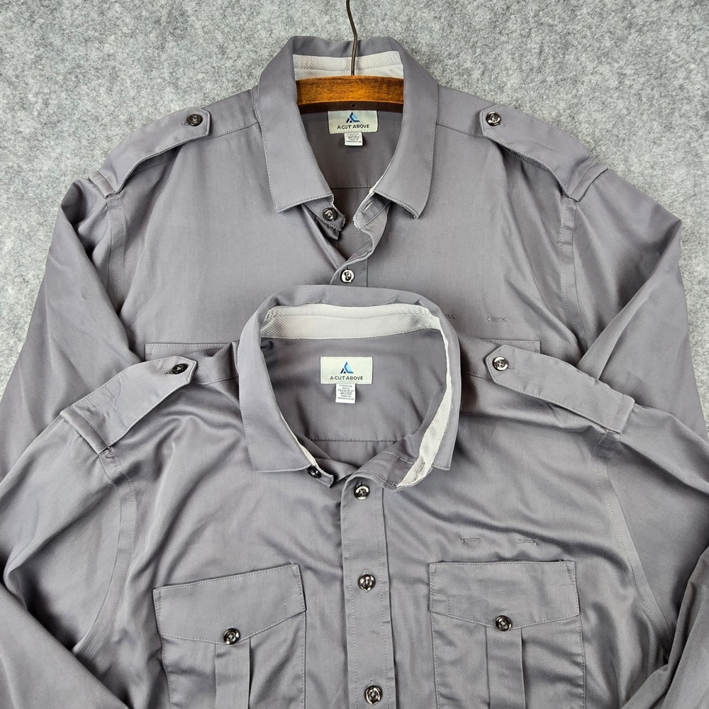 A Cut Above Brooks Pilot‎ Shirt Mens 17.5 34/35 Grey Tapered Long Sleeve Epaulet